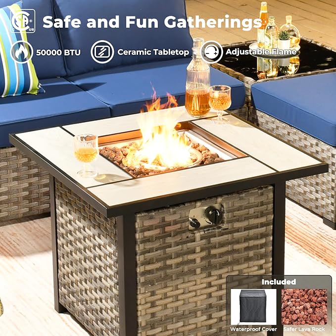 ovios 7 Pieces Patio Furniture Set, Outdoor Wicker Sectional Sofa - Image 6
