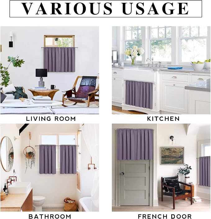 RYB HOME Short Greyish Purple Blackout Curtains - Image 8