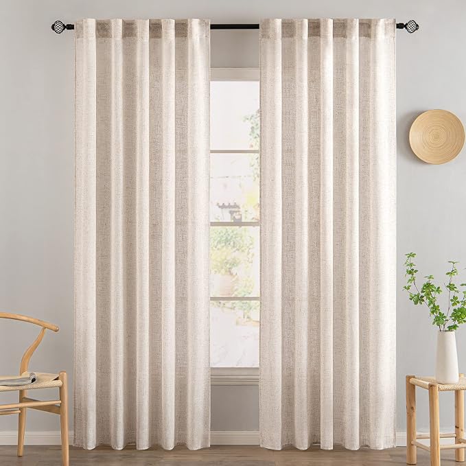 MIULEE Natural White Linen Curtains 84 Inch Length - Image 2