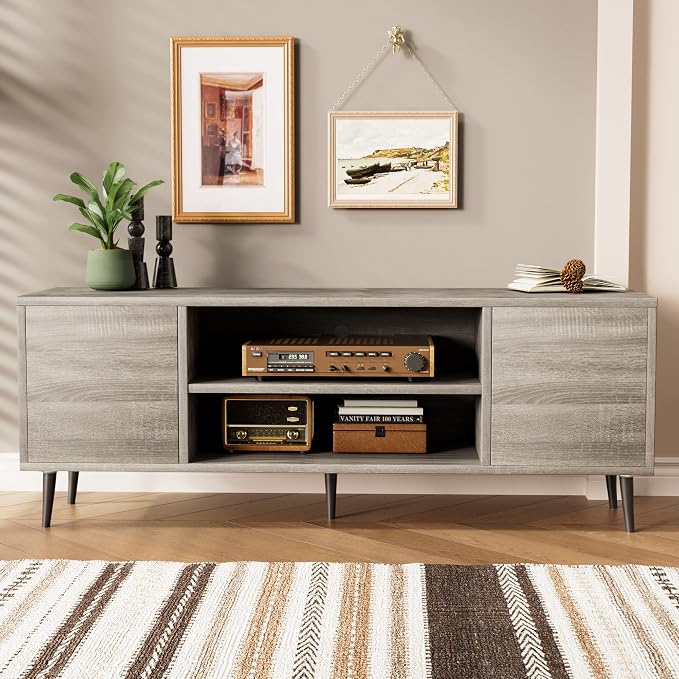 JUMMICO TV Stand for 65 Inch TV, Mid Century Modern TV Stand, Entertainment - Image 8