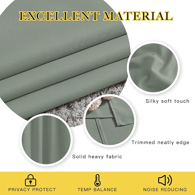 NICETOWN Sage Green Curtains 96 inches Long, Grommet Thermal Insulated Blackout - Image 4