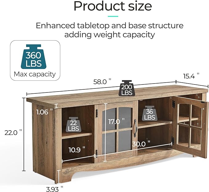 LINSY Home Farmhouse TV Stand for 65 Inch TV, Wood Entertainment Center - Image 3