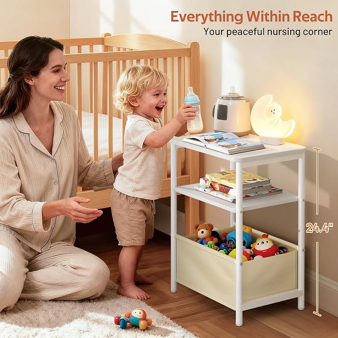 MISSLO Toddler Nightstand with Storage Basket Kids Night Stand with Large - Image 3