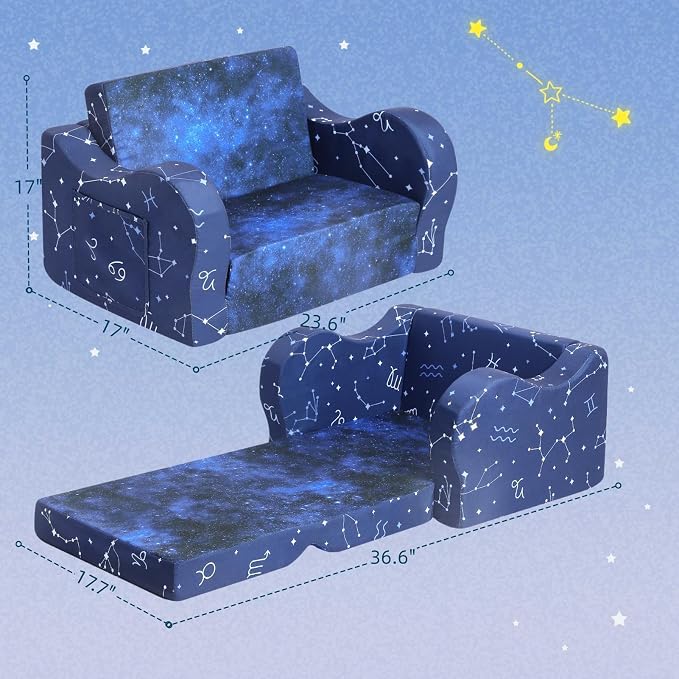 MOMCAYWEX Kids Sofa, 2-in-1 Flip-Out Foam Couch, Foldable Soft Play Lounge Chair - Image 3