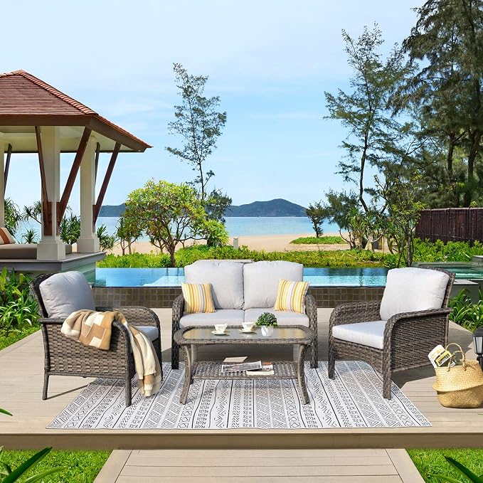 ovios 4-Piece Patio Furniture Set, Outdoor Wicker Sofa - Image 9