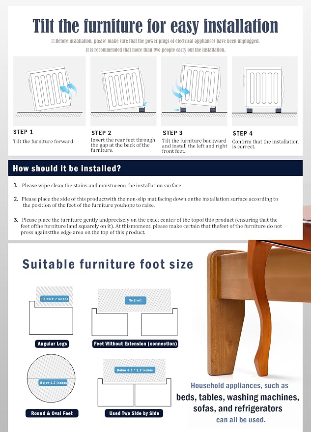 EclatBain Bed Risers Furniture Risers Heavy-Duty Rectangular Adjustable Block 8 - Image 8