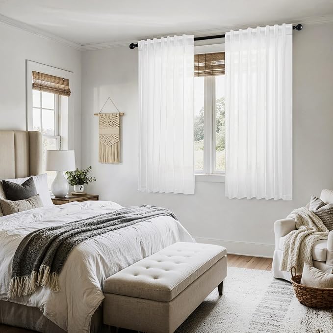 MIULEE White Linen Curtains Short 45 Inch Length 2 Panels - Image 6