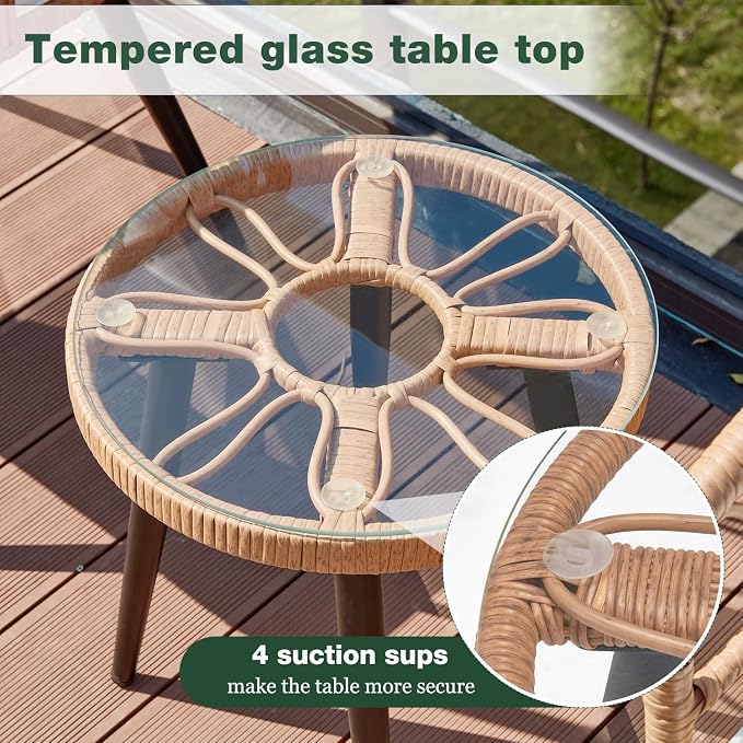 ECOTOUGE 6-Piece Wicker Patio Bistro Set, Outdoor Rattan Dining Set - Image 4
