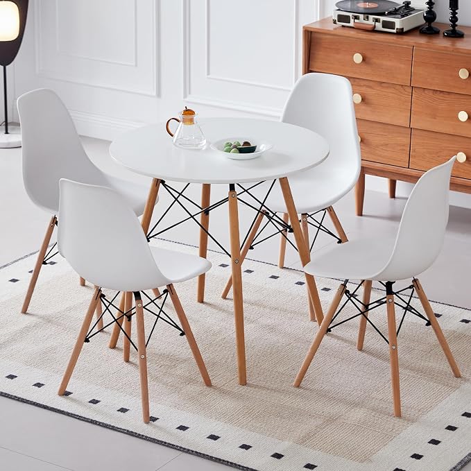 5-Piece Round Dining Table Set, Small 35.5" Kitchen Table Chairs Set of 4 Space - Image 6