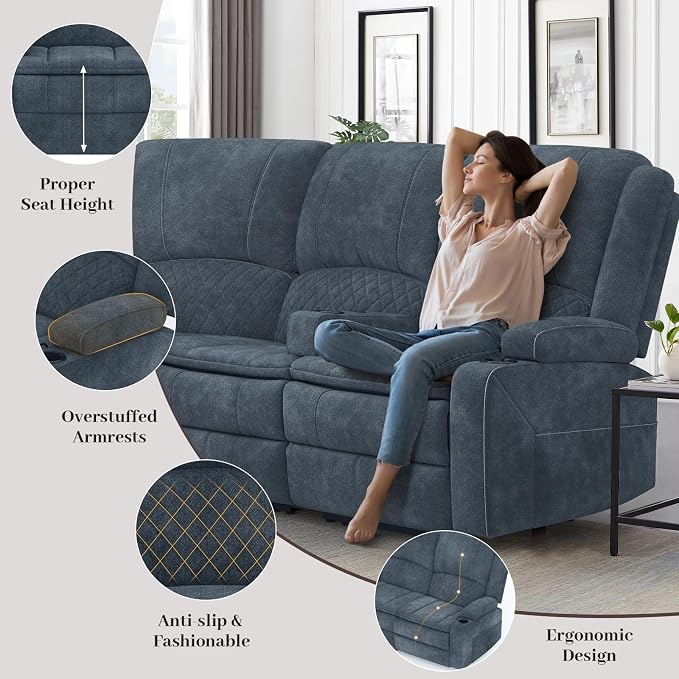 Yolsali Manual Reclining Sectional Sofa Set, 6 Seats Soft Fabric Recliner - Image 5