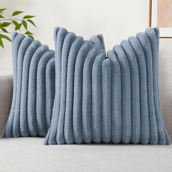 decorUhome Cozy Faux Fur Throw Pillow Covers 16x16 Set of 2 Decorative Soft by decorUhome