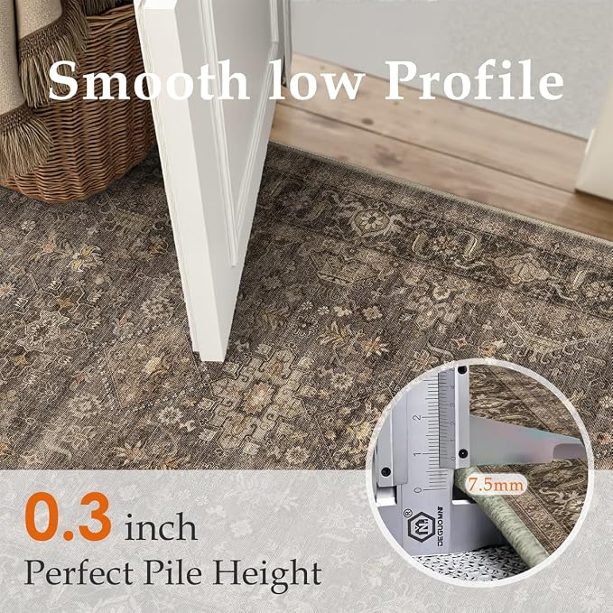 10x12 Washable Area Rug for Living Room Bedroom Vintage Brown Non Slip Carpet - Image 7