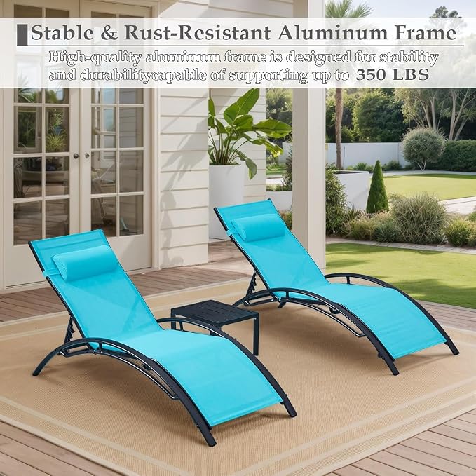 EROMMY Outdoor Chaise Lounge Set of 3, Reclining Patio Chairs - Image 6