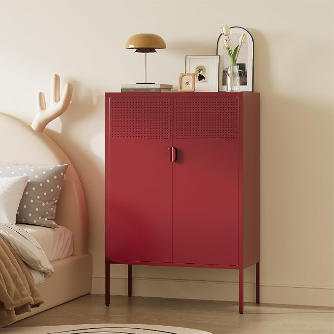 Metal Storage Cabinet, 2 Door TV Stand, Metal Mesh Accent Cabinet, Magnetic - Image 5