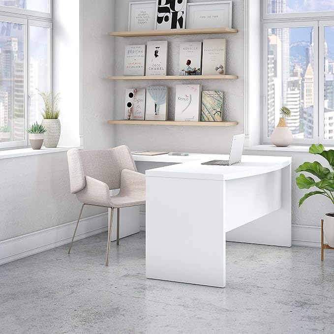 Bush Business Furniture Echo L Shaped Bow Front Office Desk in Pure White - Image 2