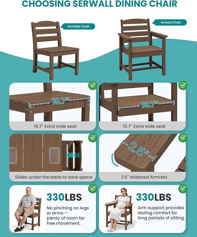 SERWALL Patio Dining Set with 15FT Double Side Umbrella, Outdoor Dining Sets - Image 7