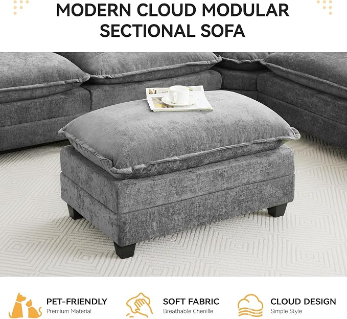 35‘’ Modern Chenille Cloud Sofa Ottoman, Rectangle Ottoman - Image 5