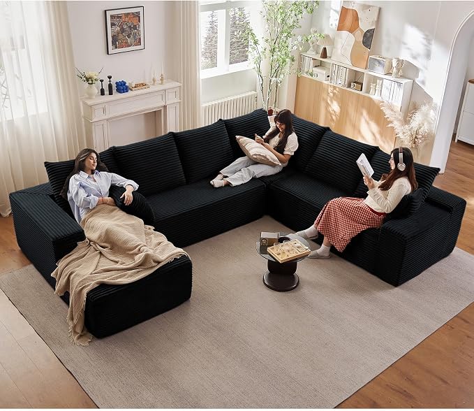 Cloud Sectional Couch with L-Shape Chaise, Upholstered Corduroy Couches - Image 3