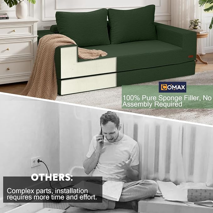 COMAX Convertible Sofa Bed Queen, Corduroy Folding Floor Couch Pull Out Couch - Image 9
