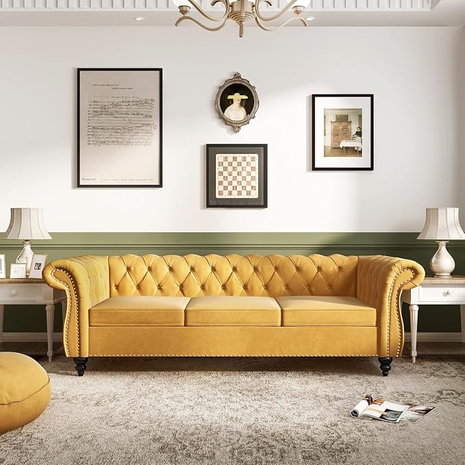 AVZEAR 3 seat Sofa, Velvet Sofa Living Room Large Sofa Modern Chesterfield - Image 5