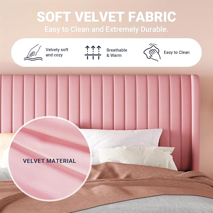 Allewie Full Size Velvet Bed Frame/Vertical Channel Tufted Wingback - Image 6