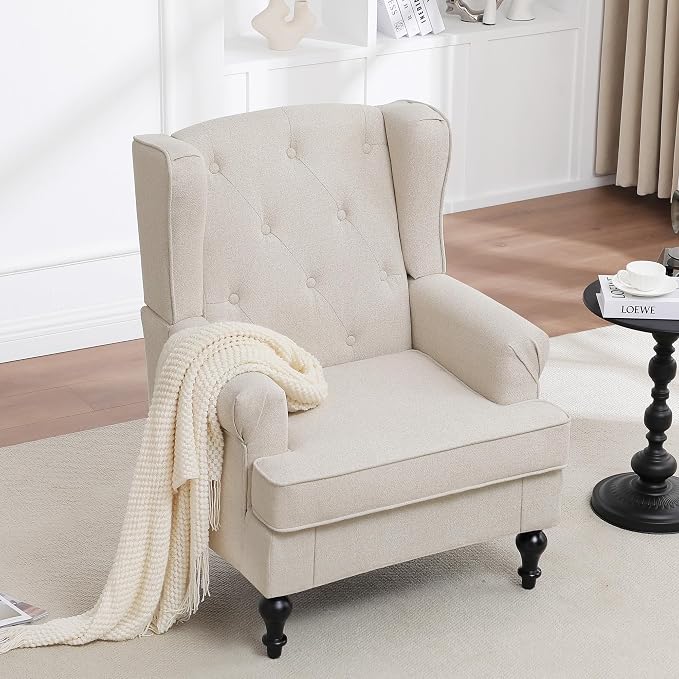 Accent Chair for Living Room, Mid Century Modern Upholstered Armchair, Wingback - Image 3