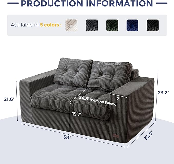 MAXYOYO Loveseat Sofa Couch, Upholstered Bean Bag Chair Cloud 2-Seat - Image 2