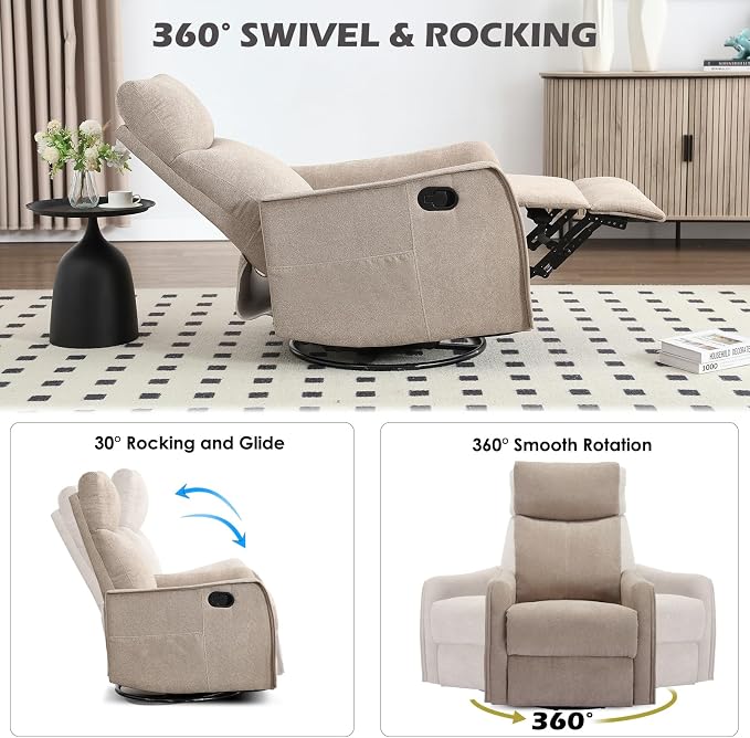 Trustyue Swivel Rocker Recliner Chair, 360° Swivel Recliner - Image 8