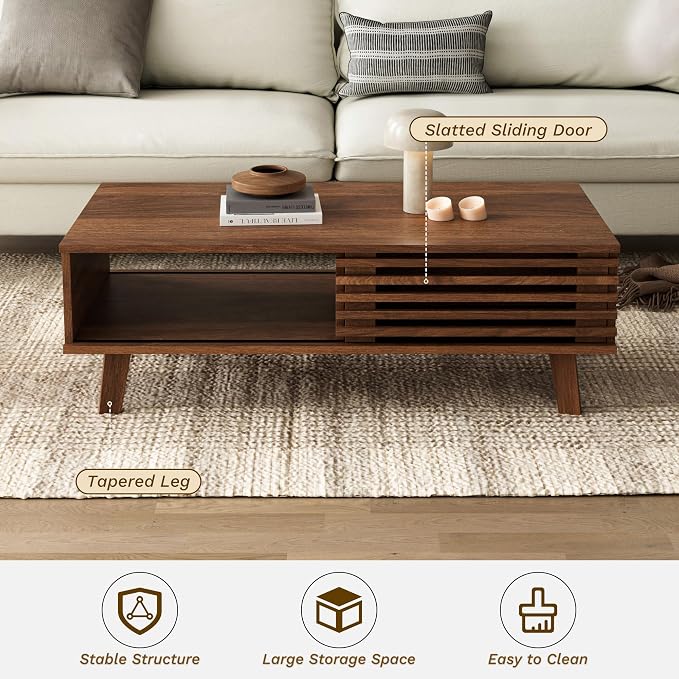 Furniway Mid Century Modern Coffee Table, Wood Coffee Table - Image 4