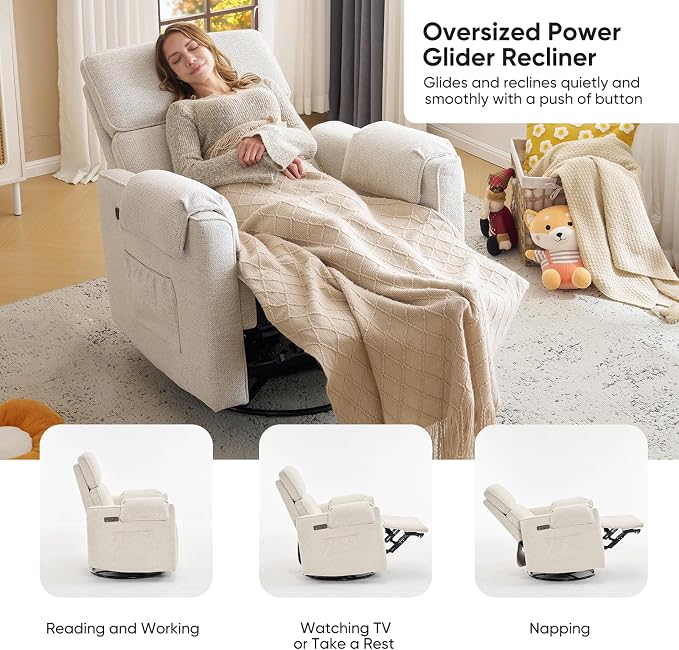 24" Extra Wide Swivel Rocker Recliner Chair - Image 4