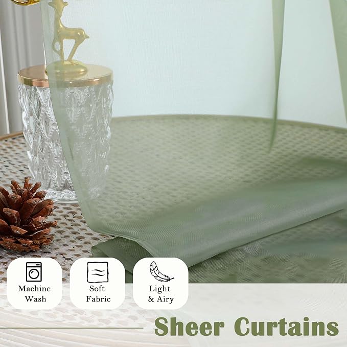 Lecloud Sage Green Sheer Curtains 108 Inches Long 2 Panels, Extra Wide Airy - Image 3