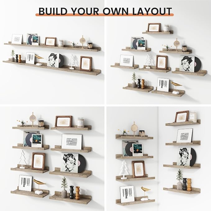Floating Picture Ledge Shelves for Wall Set of 8, 16 Inch Wall Shelves - Image 6