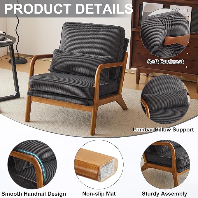 Karl home Mid-Century Modern Accent Chair, Living Room Chairs - Image 3
