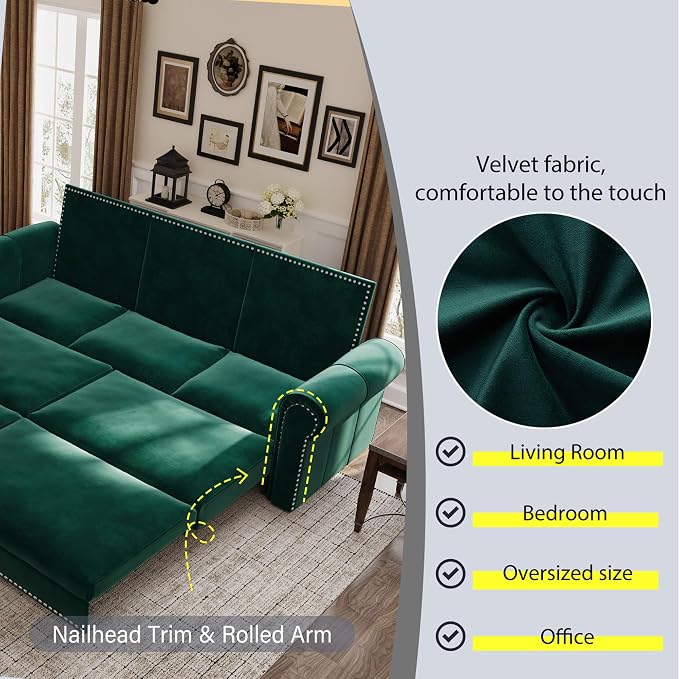 3 in 1 Convertible Sleeper Sofa Bed, 93.7" King Size Sofa Sleeper - Image 6