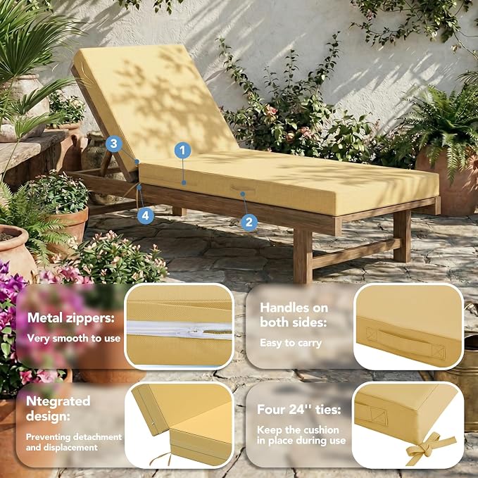 L'AGRATY Outdoor Lounge Chaise Cushion: 72x21x3 Inch Waterproof Lounge Chair - Image 4