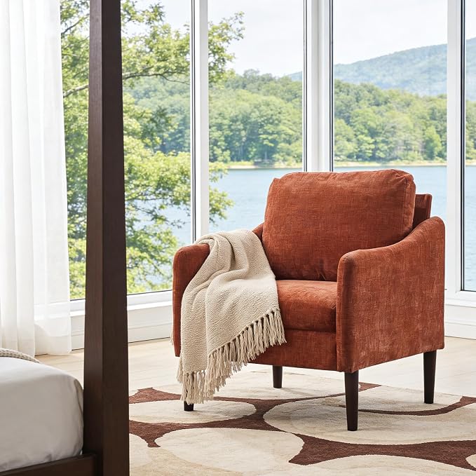 Mid Century Modern Accent Chair, Chenille Fabric Armchair - Image 9