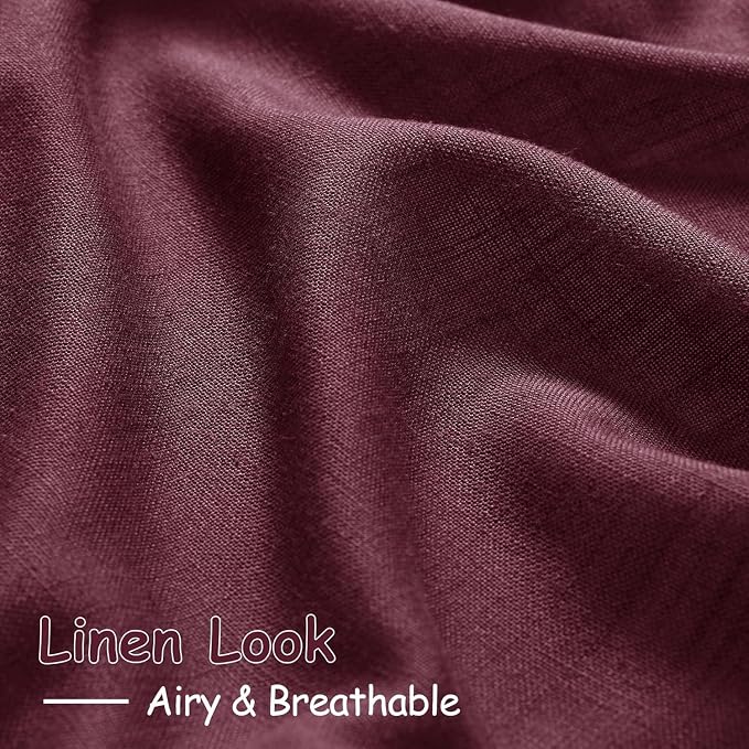 Nanspring Burgundy Linen 112 Inch Curtains - Image 4