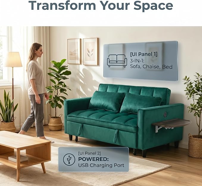 4 in 1 Convertible Sofa Bed, Pull Out Couch - Image 10