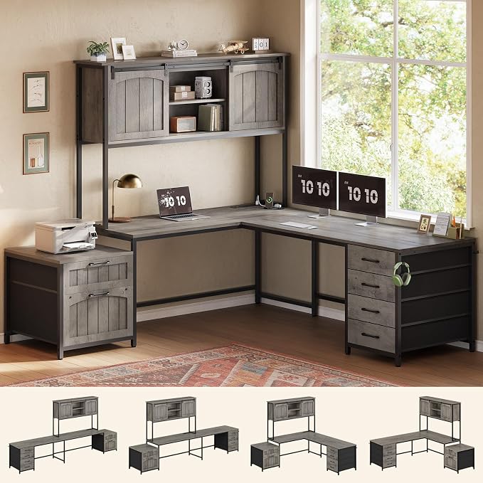 SEDETA Farmhouse L Shaped Office Desk by SEDETA