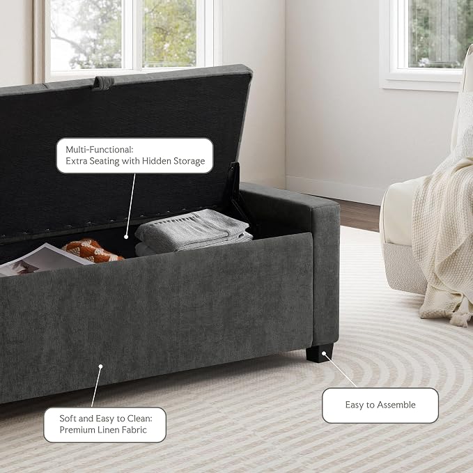 GRAINELL Storage Ottoman Bench, Upholstered Tufted Bedroom Bench - Image 5