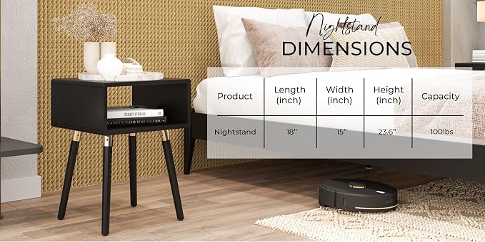 Bme Dinkee Solid Wood Nightstand, Fully Assembled, Without Drawer - Image 6