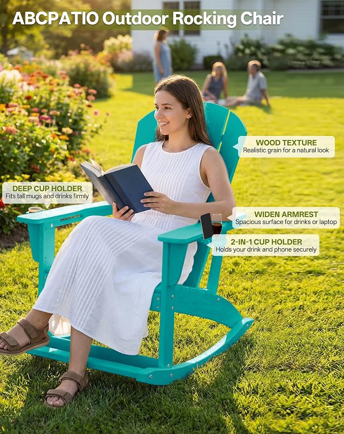 Outdoor Oversized Adirondack Rocking Chairs, All Weather HDPE Patio Rocking - Image 3