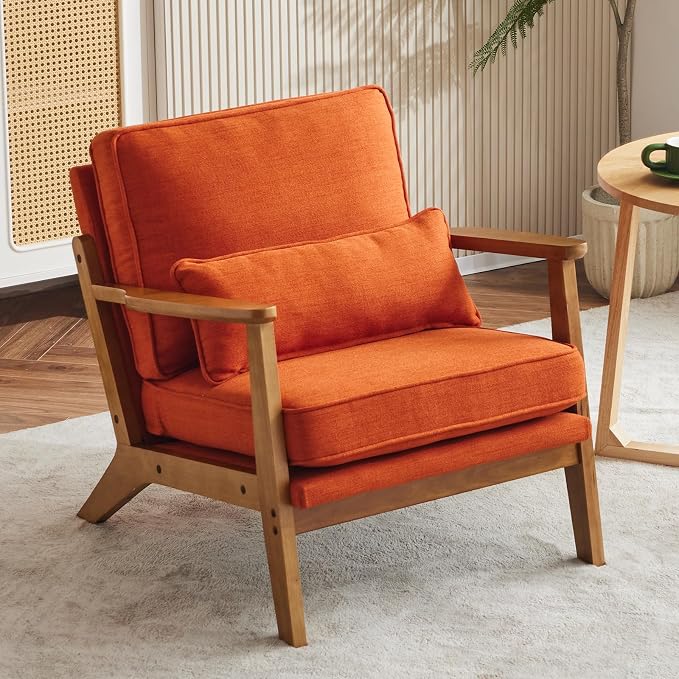 Karl home Accent Chair Wide Armrest Mid-Century Lounge Chair Linen Fabric by Karlhome