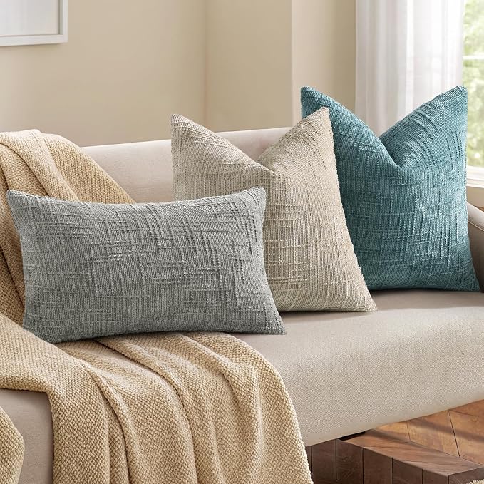 decorUhome Summer Teal Chenille Euro Sham Throw Pillow Covers 24x24 Set of 2 - Image 4