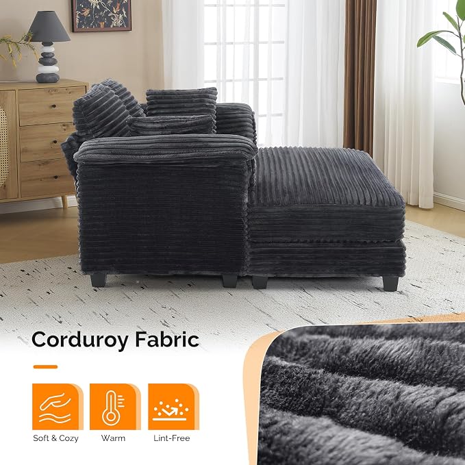 VINGLI 56" Oversized Chaise Lounge Chair, Dark Grey Comfy Corduroy Chaise Sofa - Image 8