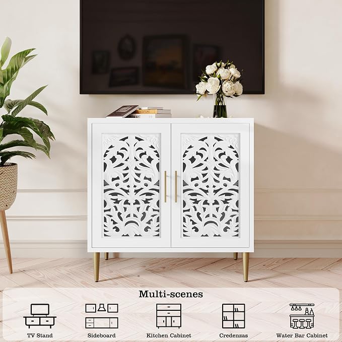 ARTPOWER Accent Cabinet with 2 Doors, Vintage Hollow Carving Buffet Cabinet - Image 7