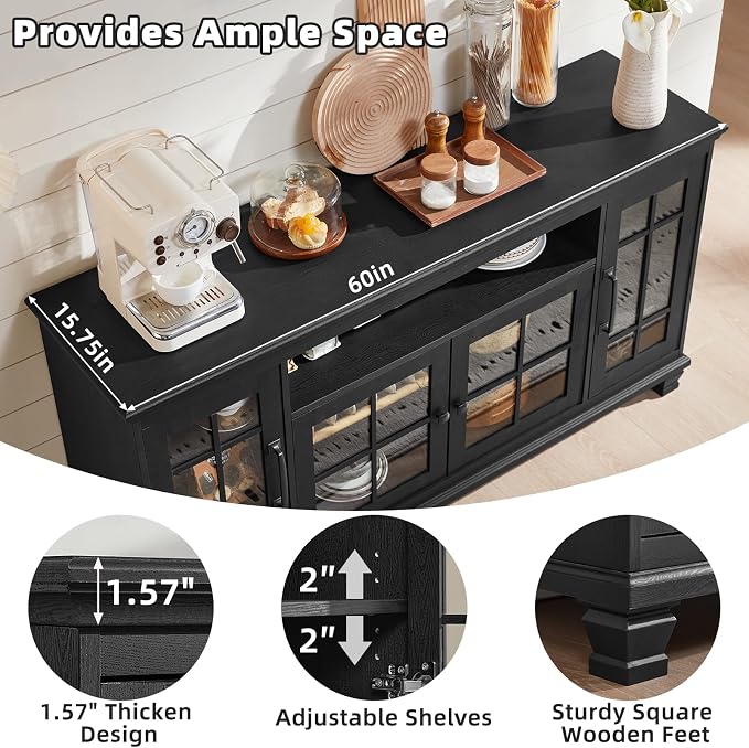 SAVOR LIFE Large Black Sideboard Buffet Cabinet - Image 6