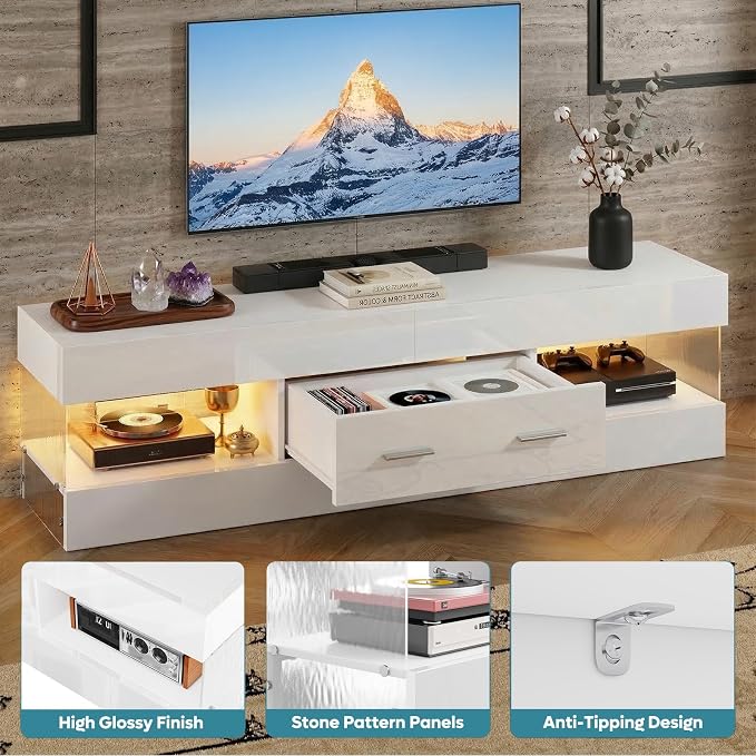 Bestier TV Stand for 55/60/65 Inch TV, High Gloss Modern TV Stand - Image 3