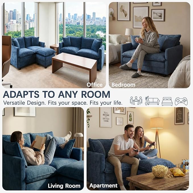 Loveseat Sofa with Ottoman, Comfy Chenille Small Couch - Image 7