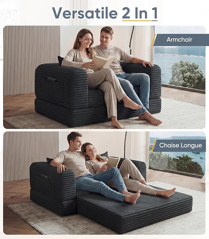 Versatile 2 in1 Loveseat Accent Chair Couch Convertible Boneless Chaise Lounge - Image 4